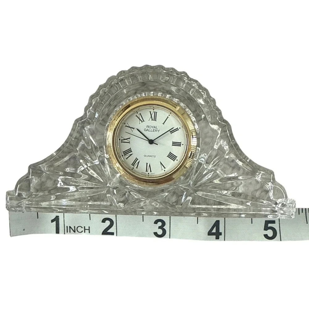 Royal Gallery Mini Mantle Clock Clear Lead Crystal Gold Tone Chic New in Box